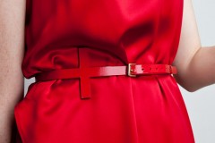 Amanda deLeon - Red Silk Gown and Leather Cross Belt